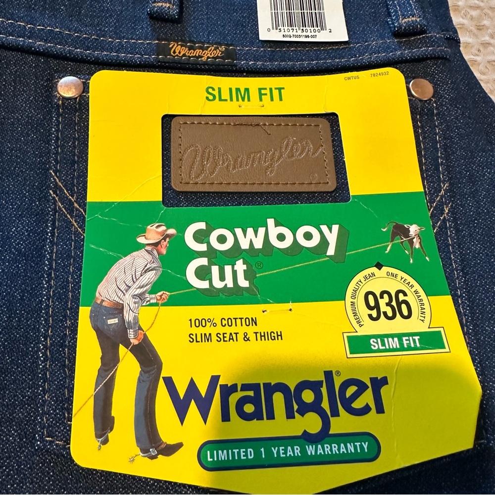 Wrangler New Men's Slim Fit Cowboy Cut Jeans Denim Raw Cotton - Blue 36 x 33